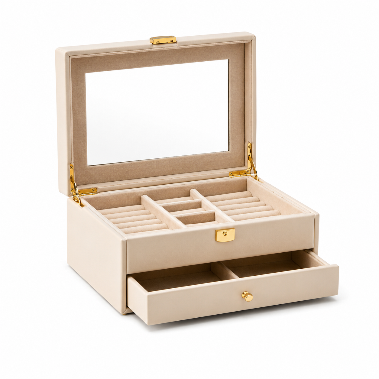 Cream 2-Tier Glass Top Jewelry Organizer