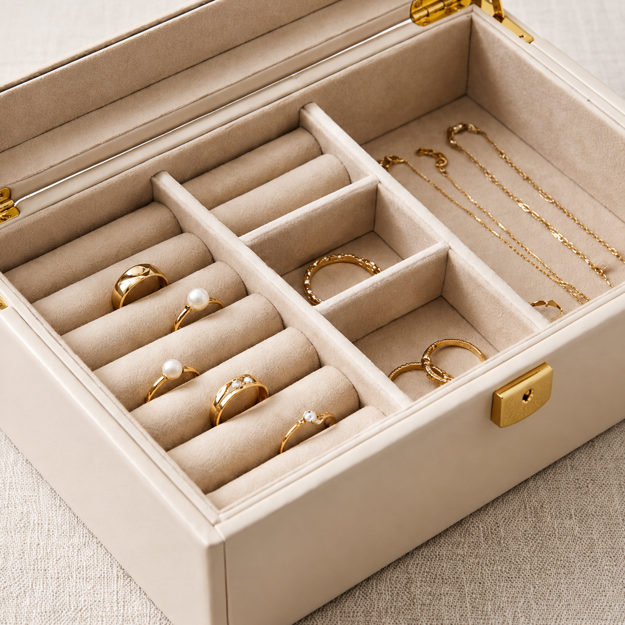 Cream 2-Tier Glass Top Jewelry Organizer