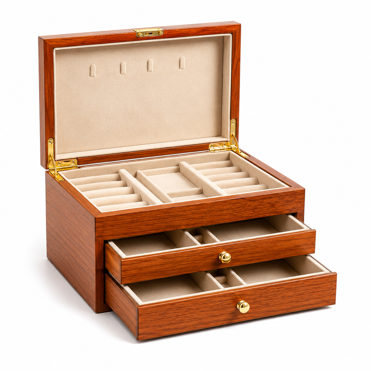 Classic Mahogany Wood 3-Tier Jewelry Organizer
