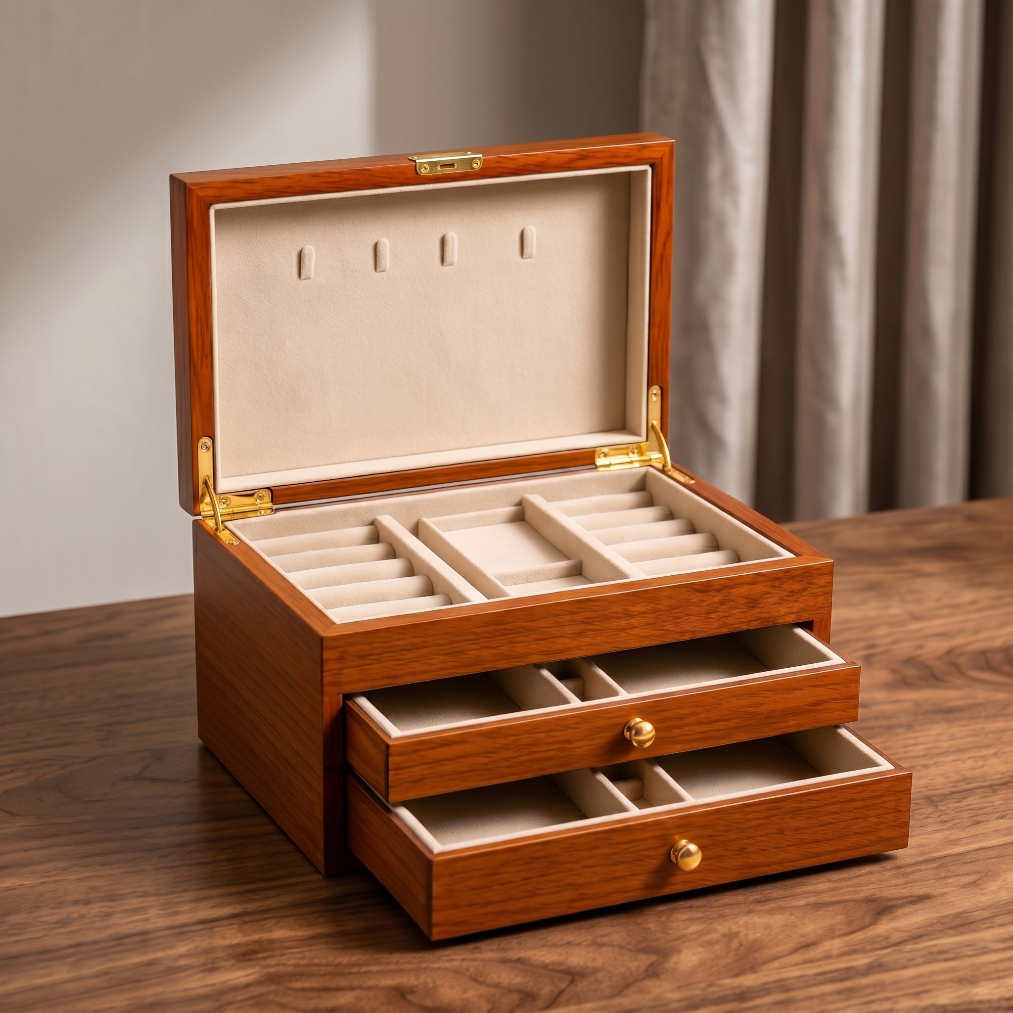 Classic Mahogany Wood 3-Tier Jewelry Organizer