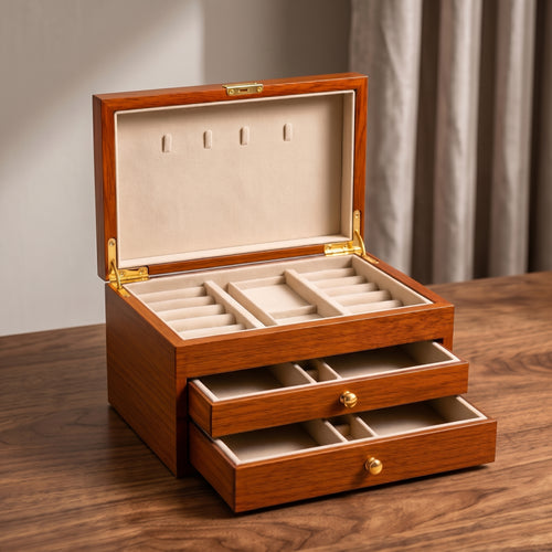 Classic Mahogany Wood 3-Tier Jewelry Organizer
