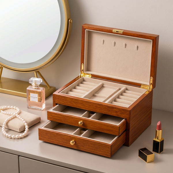 Classic Mahogany Wood 3-Tier Jewelry Organizer